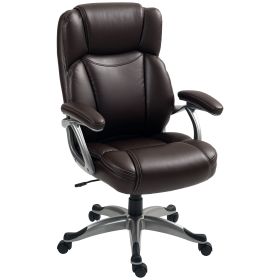 HOMCOM PU Leather Big and Tall Desk Chair, Swivel Office Chair with Tilt Function, Easy-To-Clean PU Leather, Brown