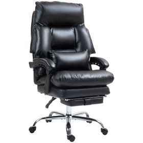 HOMCOM Overstuffed Office Chair, High Back Desk Chair with Foot Rest, Reclining PU Leather Computer Chair, Black