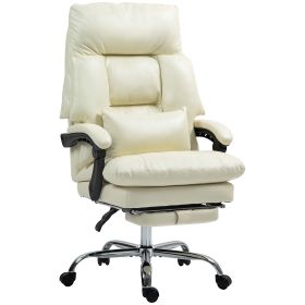 HOMCOM Overstuffed Office Chair, High Back Desk Chair with Foot Rest, Reclining PU Leather Computer Chair, Cream White