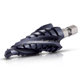 Step Drill Bit, 1/4 to 3/4 inch, 1/4 inch Hex Shank, TiAlN Coating Cobalt HSS High Speed Steel, Four Spiral Flute Step Bit for Metal, Stainless S
