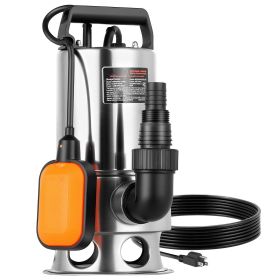 0.68 HP Submersible Sump Pump, 4000 GPH, Stainless Steel Submersible Sewage Dirty Clean Water Pump with Automatic Float Switch, Long Cord