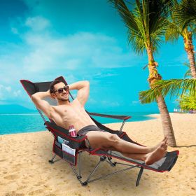 Foldable Camping Chair 330LBS Load Heavy Duty Steel Lawn Chair Collapsible Chair with Reclining Backrest Angle Cup Holder Pillow Side Pocket Carr (Color: Black)